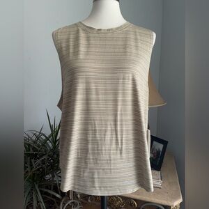 NEW Athleta Cloud Light Striped Muscle Tank Top Beige/White, Relaxed fit Size 1X